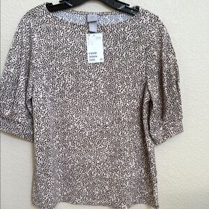 H&M Tan and Brown 3/4 Sleeve Blouse